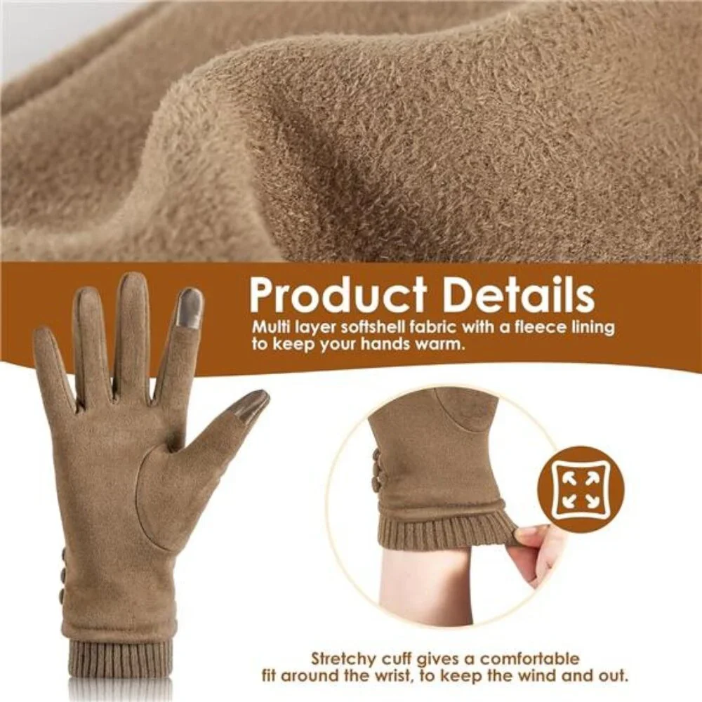 Womens Winter Touchscreen Gloves Fleece Lined Windproof Warm Phone Suede Thick